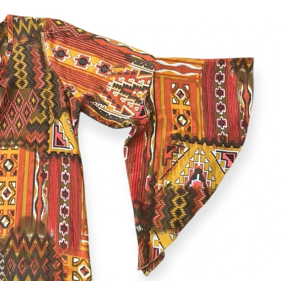 Uncle Frank Aztec Print Bell Sleeve Fringe Boho Style Dress Size Medium - Picture 7 of 12